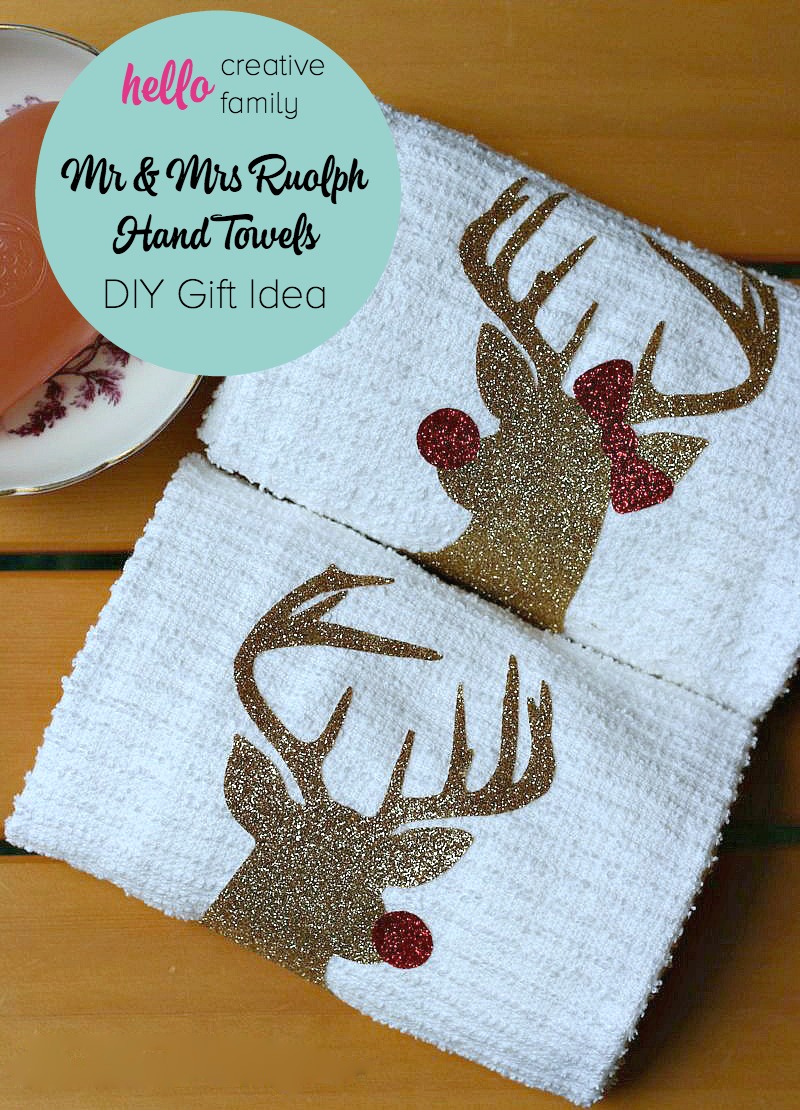 Handmade Hostess Christmas Gift Idea- Mr. and Mrs. Rudolph Towels - Hello Creative Family