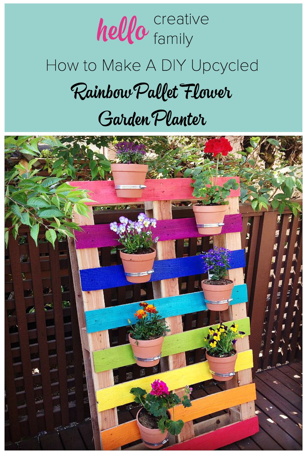 pallet planter diy garden rainbow upcycled flower gardening kids projects pallets outdoor creative wood colorful family project weekend bright hello