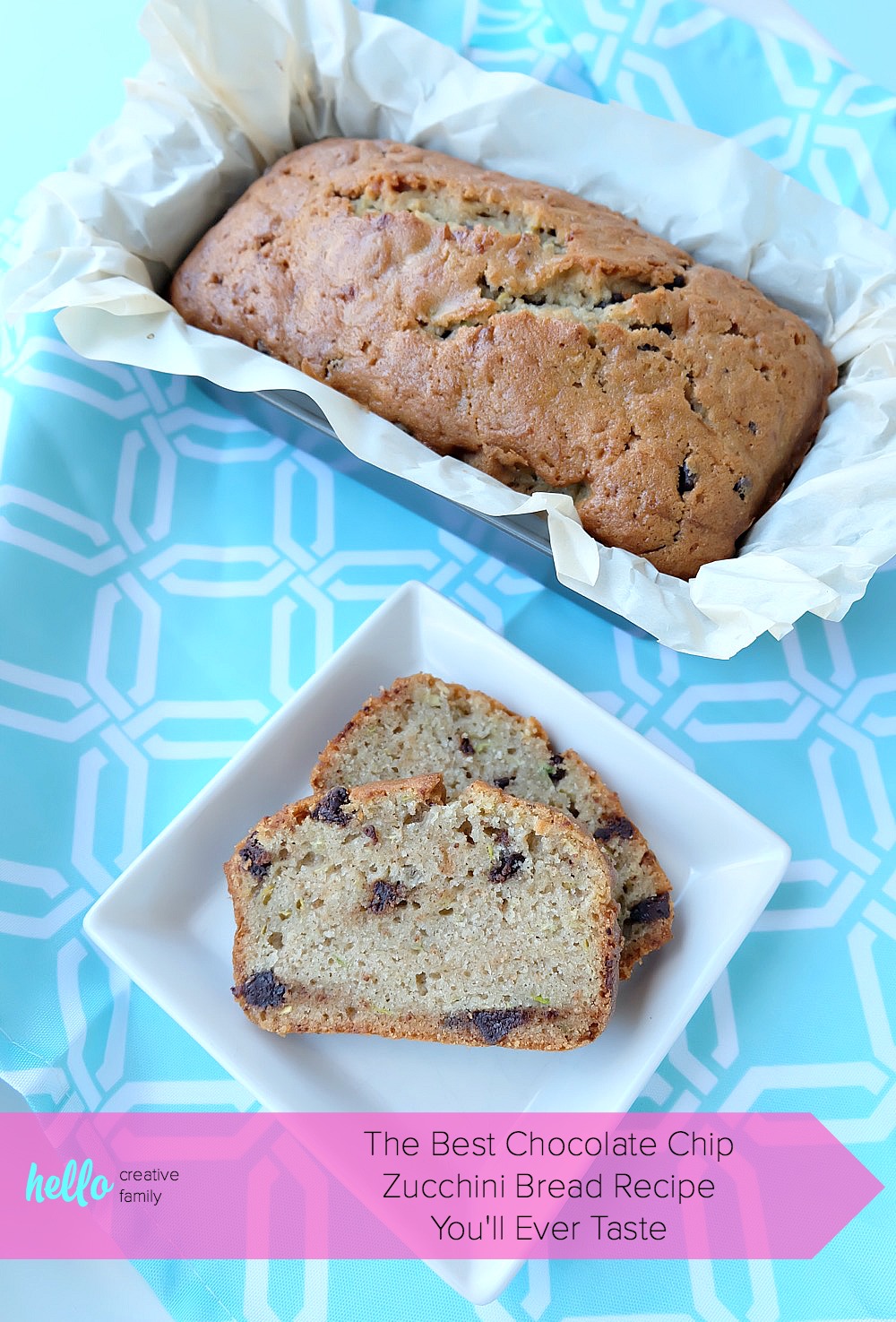 We're not exaggerating when we say that this is the BEST Chocolate Chip Zucchini Bread Recipe you'll ever taste! Give it a try and tell us if you agree! This family friendly recipe is one that we've been baking for years and we know that your family will love it just as much as ours does! #Baking #Recipe #Zucchini #Bread