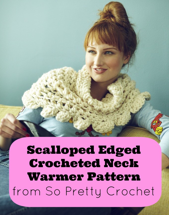 Free crochet pattern! Learn how to make a pretty Scalloped Edged Crocheted Neck Warmer from the book So Pretty Crochet by Amy Palanjian. Pattern by Janelle Haskin. This would make a great handmade gift idea!