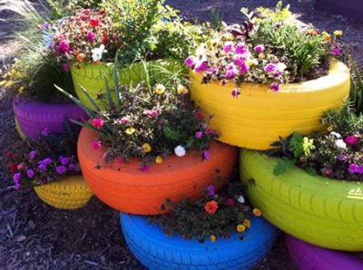 DIY Rainbow Tire Garden