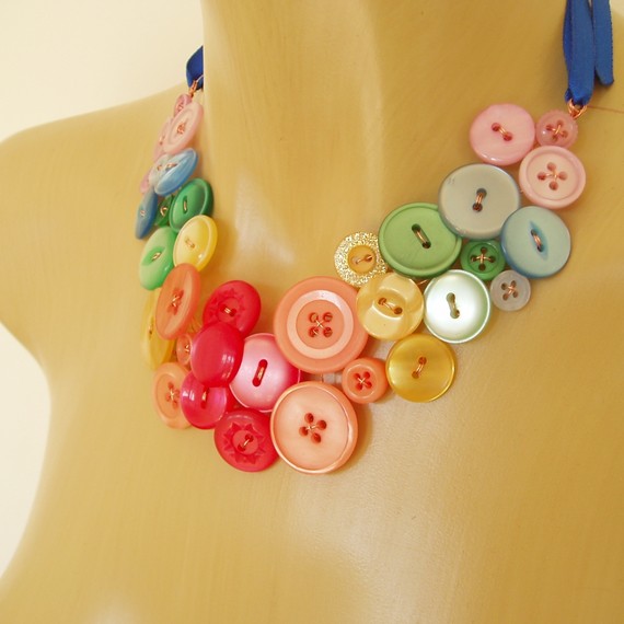 Handmade Over The Rainbow Button Necklace