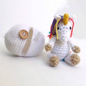 Adorable Spring and Easter Crochet Patterns Perfect For Easter Baskets: Amigurumi Unicorn and Hatching Egg Crochet Pattern from Sayens Crochet Store