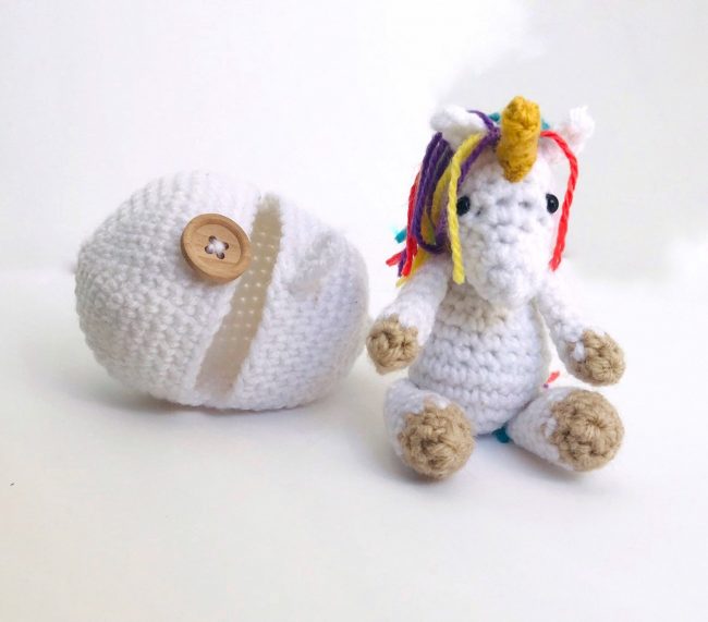 Adorable Spring and Easter Crochet Patterns Perfect For Easter Baskets: Amigurumi Unicorn and Hatching Egg Crochet Pattern from Sayens Crochet Store