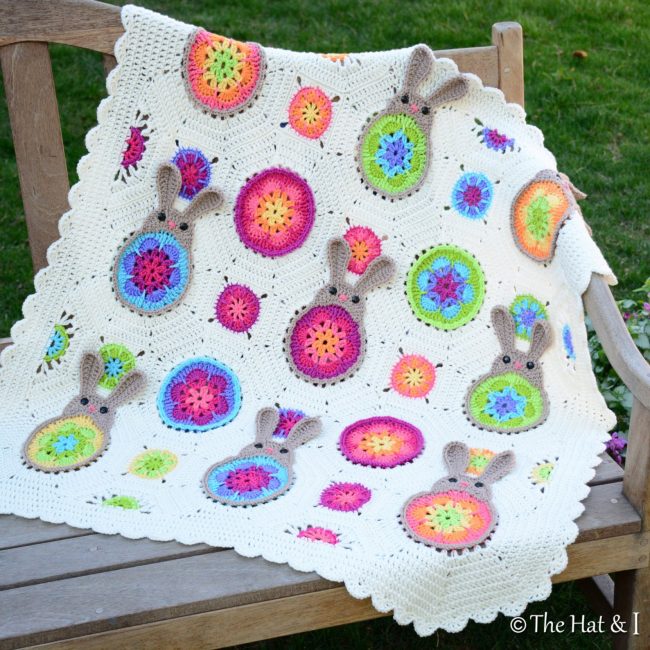 Adorable Spring and Easter Crochet Patterns Perfect For Easter Baskets: Crocheted Bunny Blanket Pattern from The Hat and I
