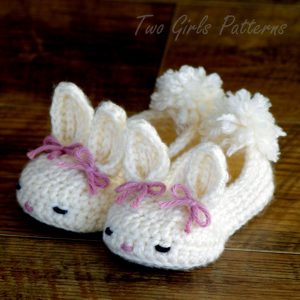 Adorable Spring and Easter Crochet Patterns Perfect For Easter Baskets: Easter Bunny Slippers Crochet Pattern from Two Girls Patterns