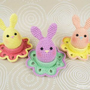 Adorable Spring and Easter Crochet Patterns Perfect For Easter Baskets: Easter Bunny and Flower Egg Cozy Pattern from Amigurumi Today