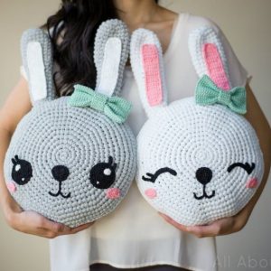 Adorable Spring and Easter Crochet Patterns Perfect For Easter Baskets: Snuggle Bunny Pillows Crochet Pattern from All About Ami