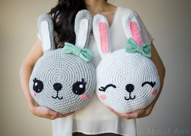 Adorable Spring and Easter Crochet Patterns Perfect For Easter Baskets: Snuggle Bunny Pillows Crochet Pattern from All About Ami