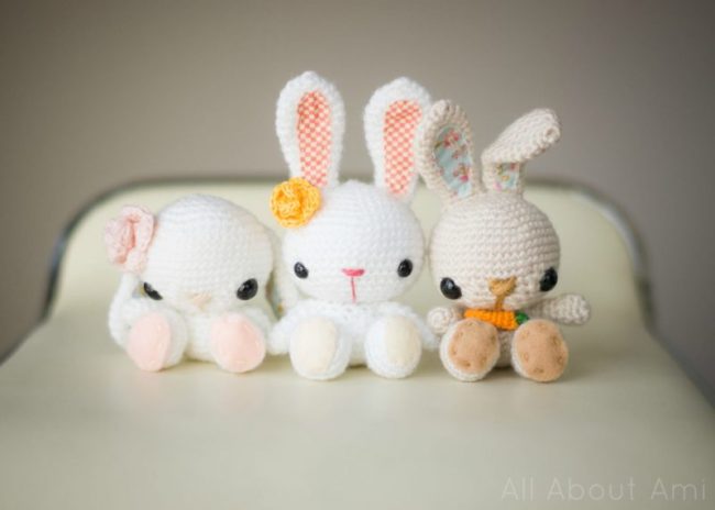 Adorable Spring and Easter Crochet Patterns Perfect For Easter Baskets: Spring Amigurumi Bunnies Crochet Pattern from All About Ami