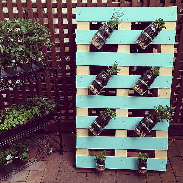 DIY Pallet Mason Jar Herb Garden Tutorial. This post has step by step instructions and tons of photos. A great family weekend project. 13