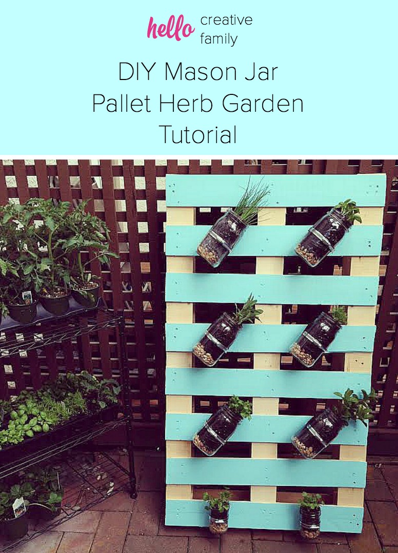 DIY Pallet Mason Jar Herb Garden Tutorial. This post has step by step instructions and tons of photos. A great weekend project for the whole family.