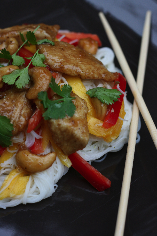 5 Spice Caramel Chicken with Coconut Rice Noodle Salad Recipe a fresh summer family favorite from Sew Creative 2