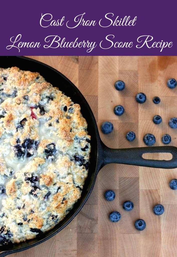 Cast Iron Skillet Lemon Blueberry Scone Recipe from Sew Creative. A quick easy and delicious moist scone perfect for a tea party or Sunday brunch