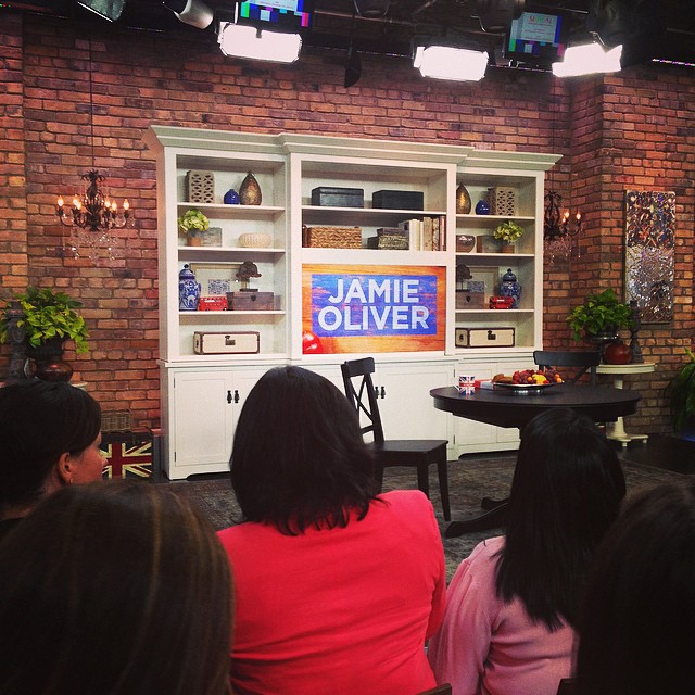 Unfortunately, this is as close to a photo of Jamie Oliver as I got. No photos allowed once filming starts. Bummer. One word to describe Jamie? Dreamy.