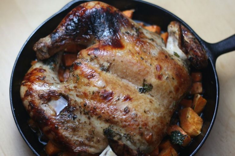 Balsamic Roasted Butterflied Chicken Recipe with Sweet Potatoes- Cooks in 45 Minutes!