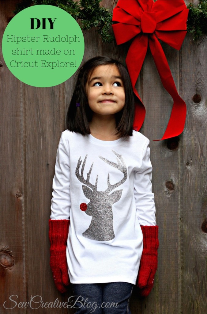 DIY Hipster Rudolph Shirt Made On Cricut Explore From Sew Creative. A quick and easy Christmas Shirt that makes a great Christmas Gift