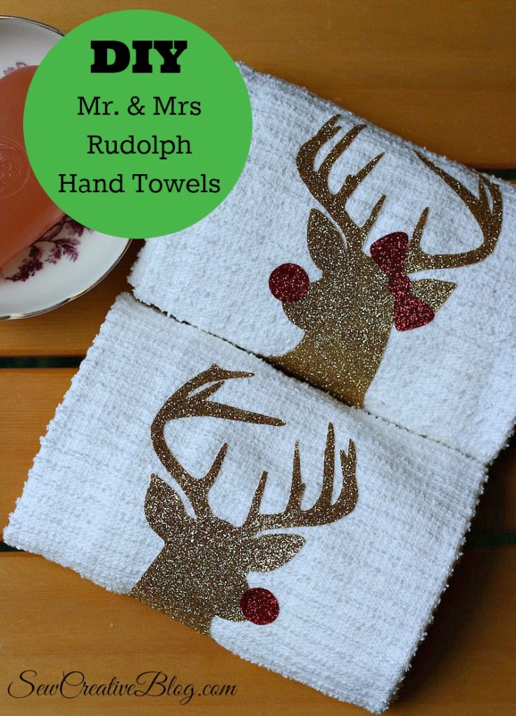 DIY Mr. & Mrs Rudolph Hand Towels from Sew Creative made on the Cricut Explore make the perfect Christmas Hostess Gift. #CDNHandmadeHoliday
