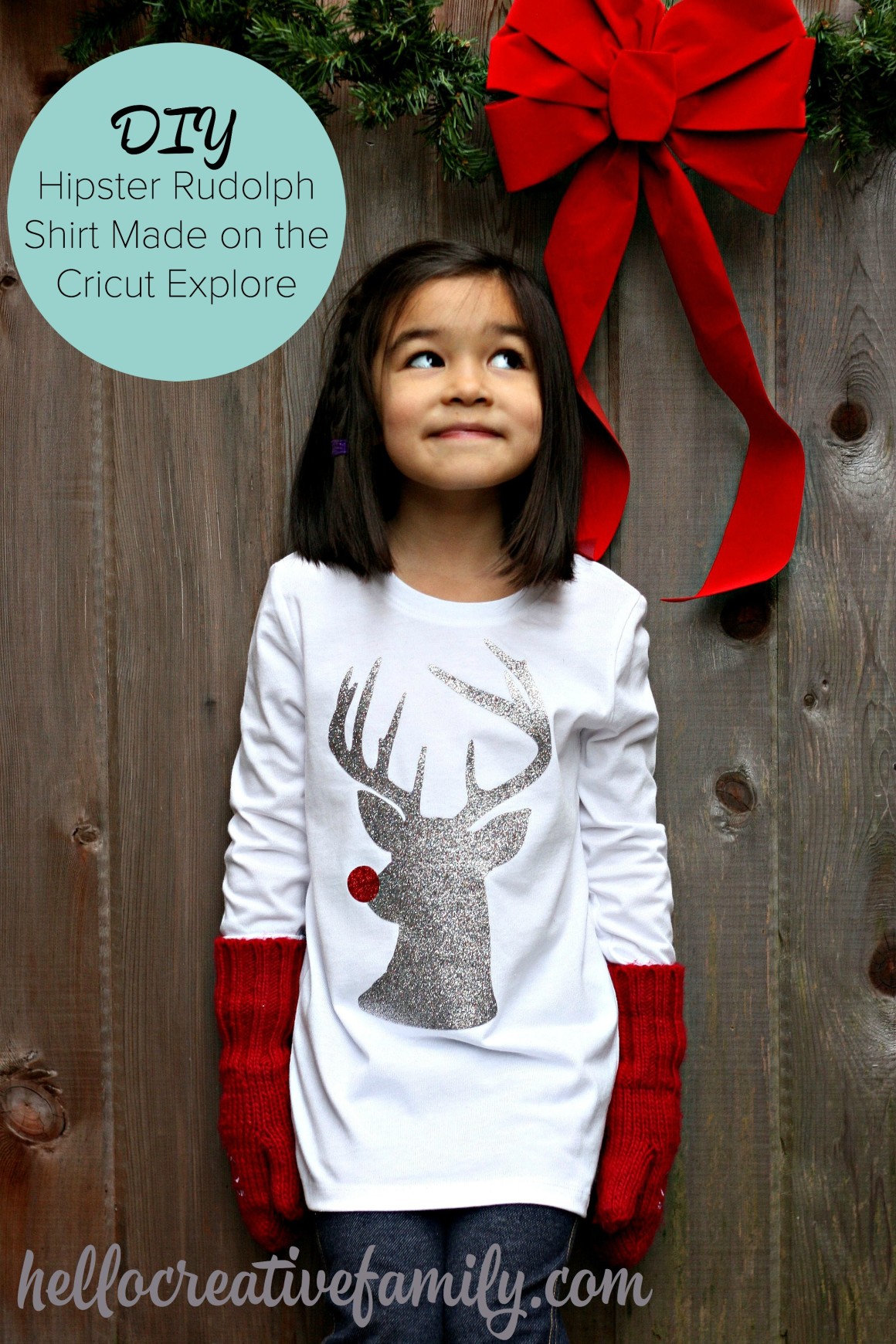 Hello Creative Family's Hipster Rudolph The Red Nosed Reindeer Hipster Shirt made on the Cricut Explore with Expressions Vinyl