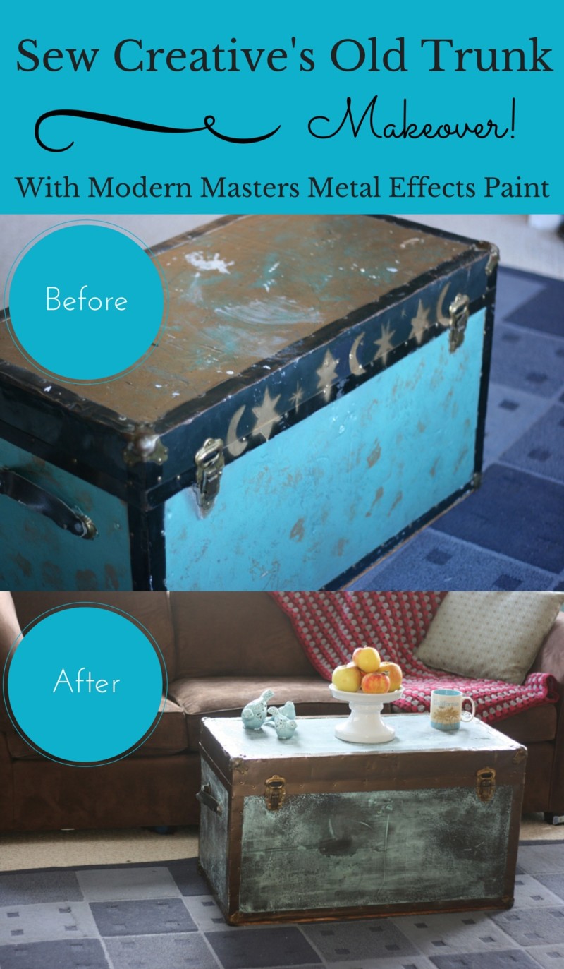 Old Trunk Makeover using Modern Masters Metal Effects Blue Patina Aging Solution