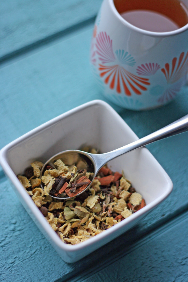 Ginger Cinnamon & Everything Nice Spice Tea Recipe makes the perfect chai tea base, or the perfect mug of herbal spicy tea! Perfect for sore throats.