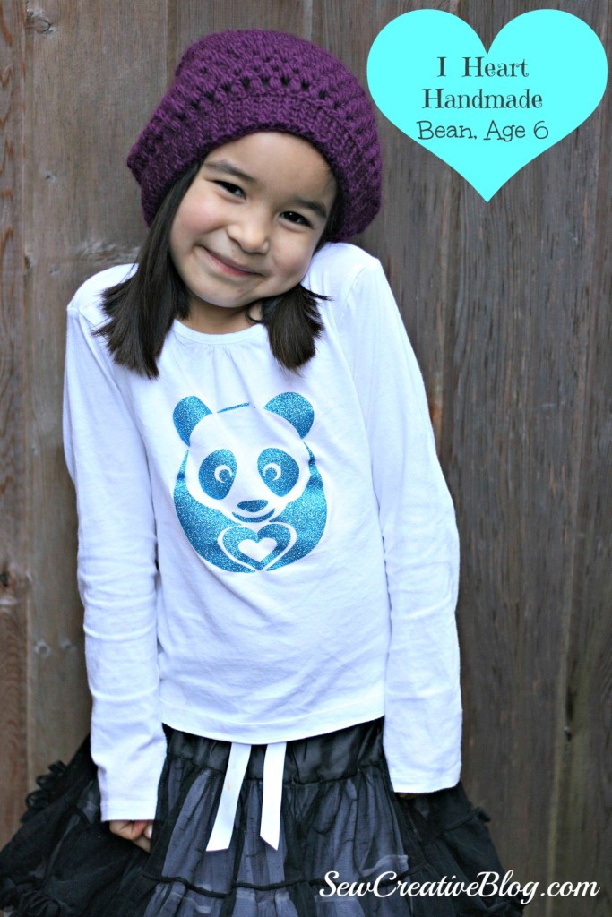 I Heart Handmade, Bean Age 6, Panda Shirt Made On Cricut Explore, Sew Creative