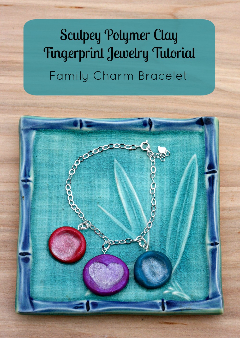 Hello Creative Family's Sculpey Polymer Clay Fingerprint Jewelry Tutorial- Family Charm Bracelet. A great handmade Mother's Day or Christmas gift that kids can craft and help make!