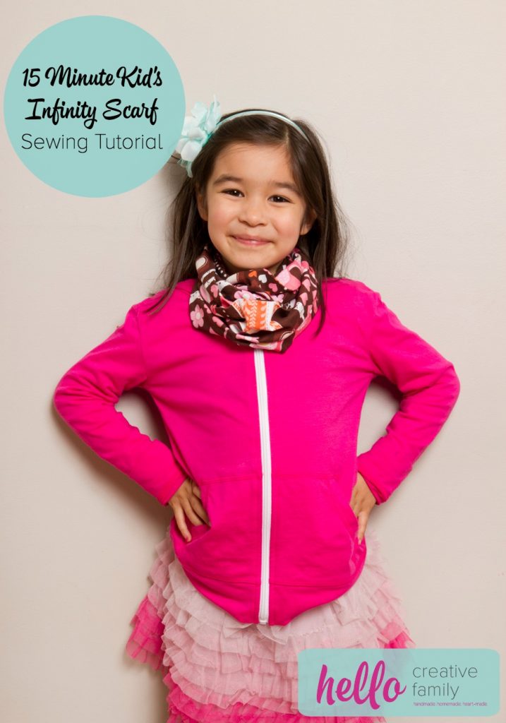 This 15 Minute Kid's Infinity Scarf is a great project for beginners plus you can make 3 of them with 1 yard of fabric!