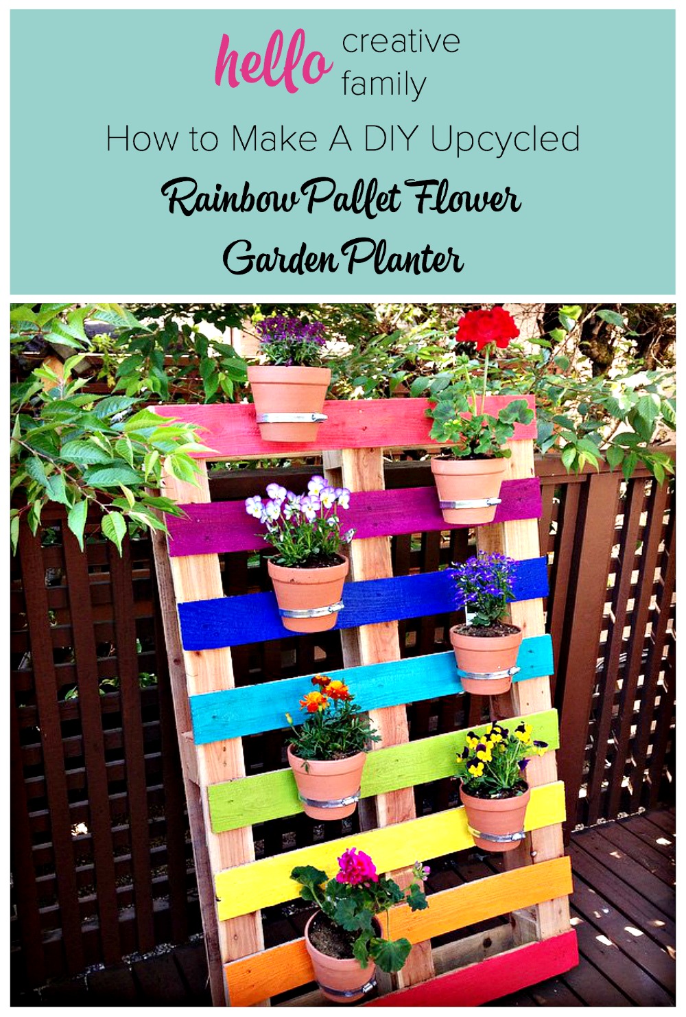 diy pallet garden planter flower rainbow upcycled projects family crafts creative project gardening pallets craft planters colorful weekend bright kids