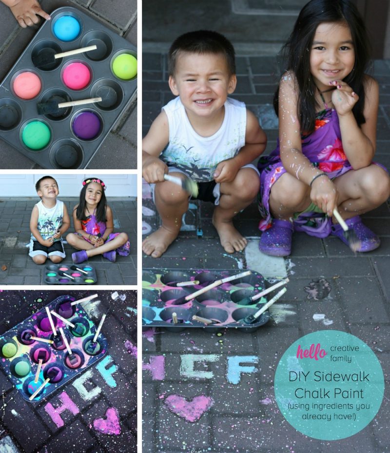 Looking for a fun outdoor summer activity with the kids Check out this Easy DIY Chalk Paint made using ingredients you already have at home! A fun kids summer art project. Perfect for Easy Cleanup Splatter Paint Parties!