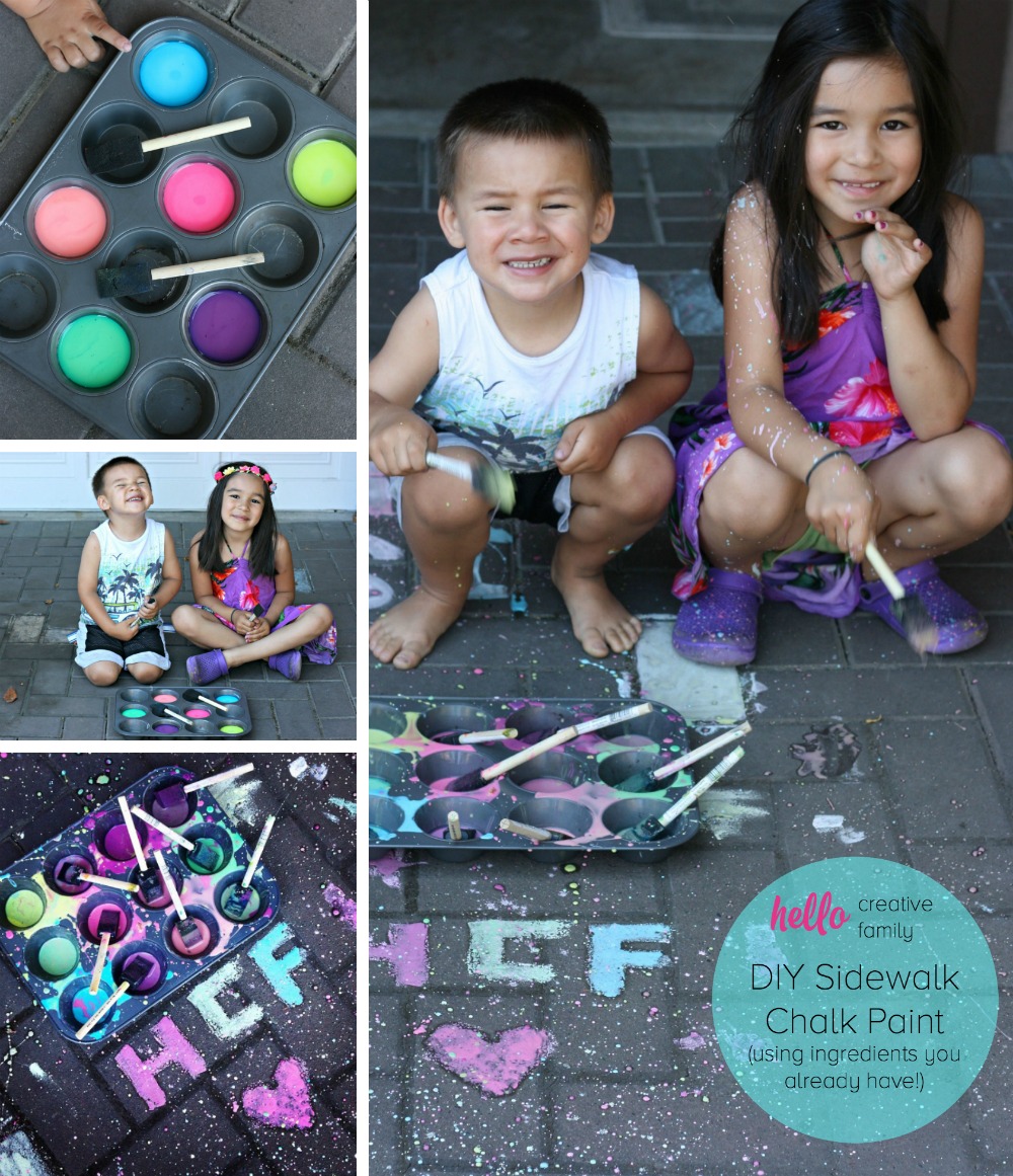 Looking for a fun outdoor summer activity with the kids Check out this Easy DIY Chalk Paint made using ingredients you already have at home! A fun kids summer art project. Perfect for Easy Cleanup Splatter Paint Parties!