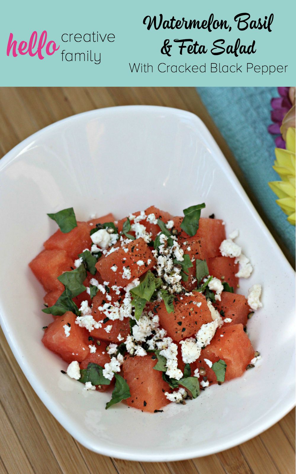 The most delicious summer salad EVER! Watermelmon, Basil, Feta and Cracked Black Pepper Salad Recipe