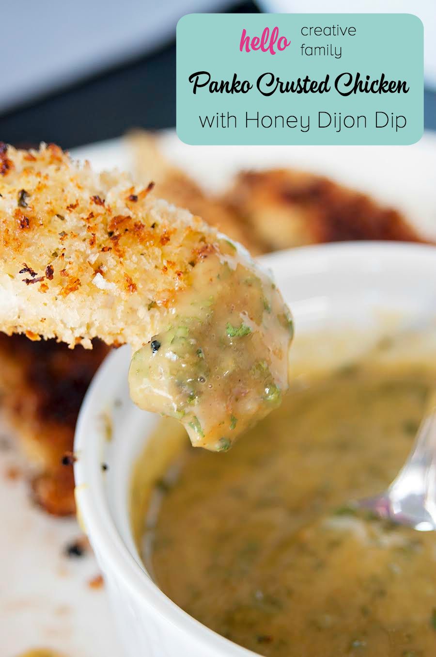 Kid tested, mom approved! This panko crusted chicken fingers recipe is a healthier, crunchy version of every kid's favorite restaurant meal. Pair it with our honey dijon dip and mom and dad will be dipping away too! An easy, weeknight less than 30 minute meal! 