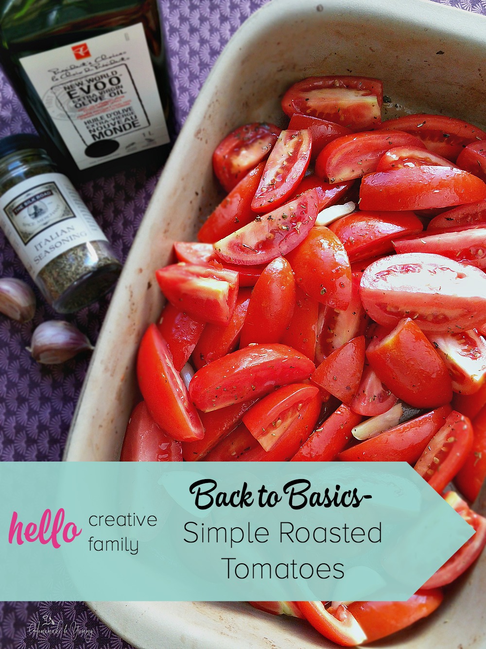 Gloria from Homemade and Yummy shares her Back To Basics recipe of Simple Roasted Tomatoes on Hello Creative Family. Perfect for storing in the freezer for quick sauces!