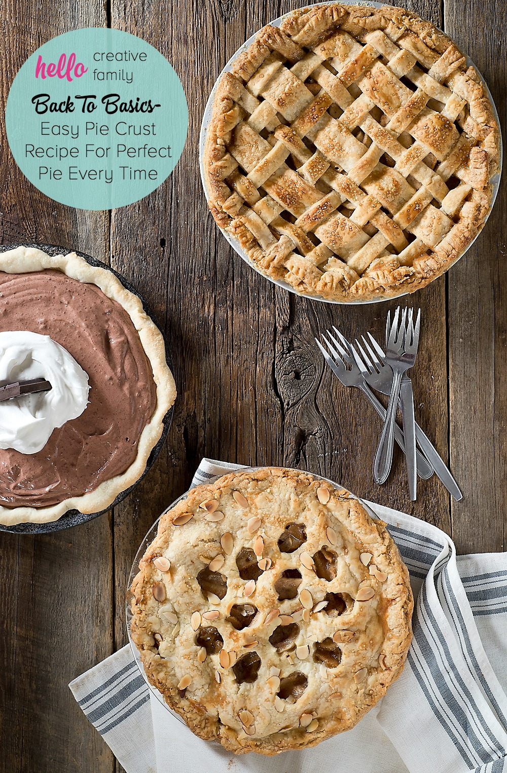 Hello Creative Family's resident baker shares her easy pie crust recipe along with 5 tips and tricks for perfect pie crust every time!