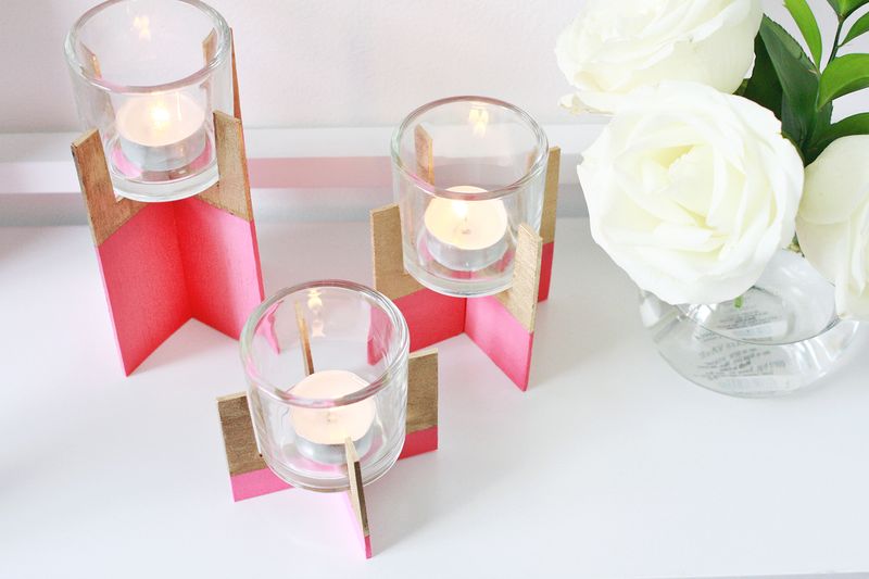 Paint dipped wood candle holder