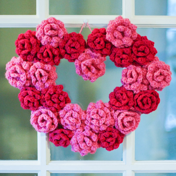 Crocheted Rose Heart Wreath from Petals to Picots
