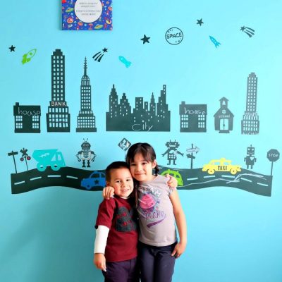 Cutest boys room idea ever! How adorable is this chalkboard robot town mural. I love these DIY robot decals!