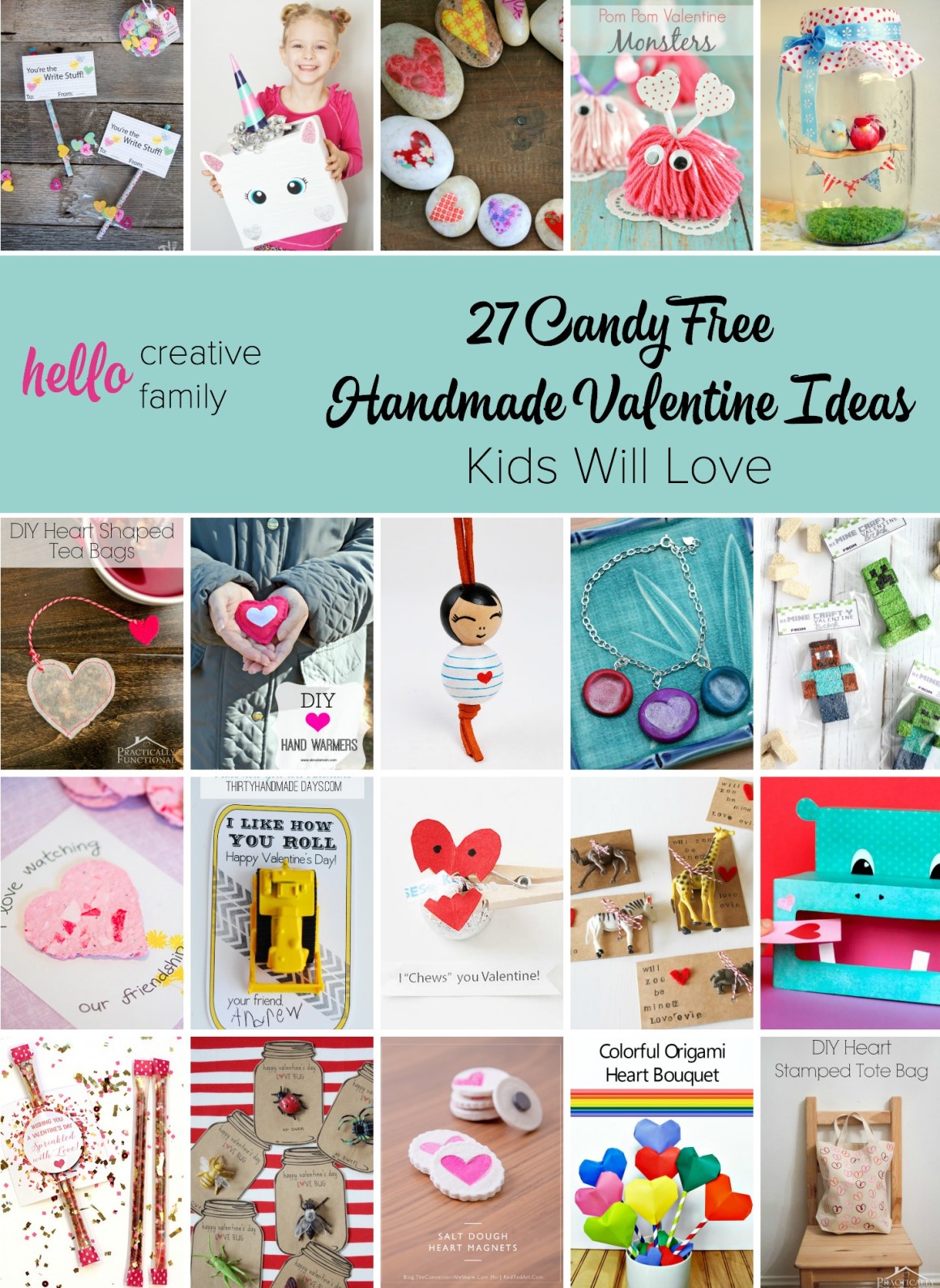 I'm so tired of all the candy that fills my house each holiday! Here are 27 amazing candy free handmade Valentine Ideas that kids will love
