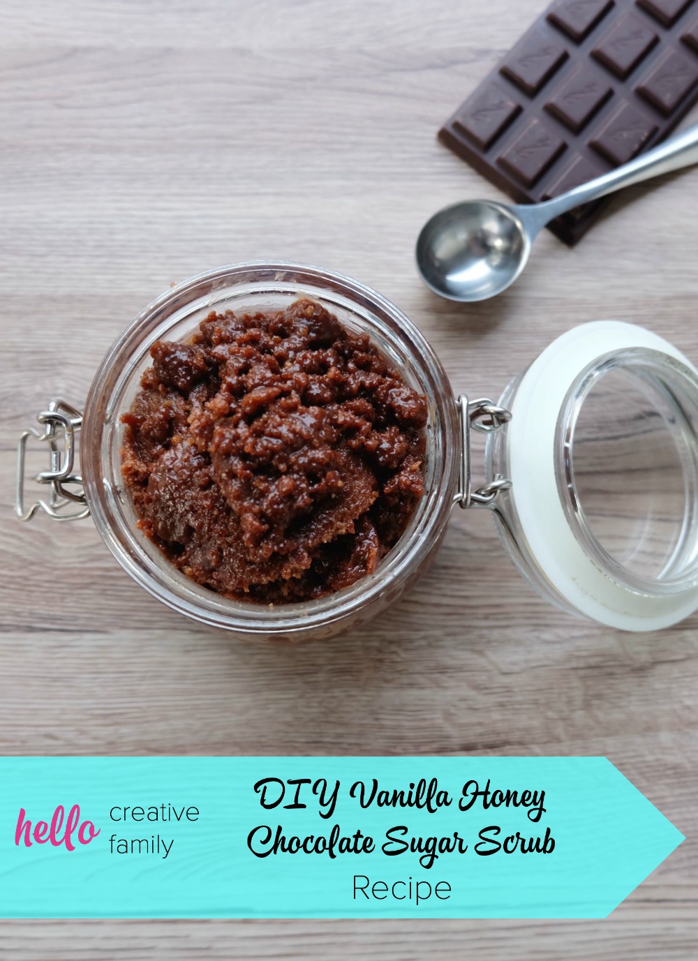 Filled with the moisturizing and anti-bacterial properties of coconut oil, olive oil and honey and the exfoliating effect of brown sugar, this DIY Vanilla Honey Chocolate Sugar Scrub Recipe will leave your skin moisturized, exfoliated and glowing! Use all over your body in the shower, on your hands and feet during manicures and pedicures and even on your face for a natural exfoliating face wash! Say bye bye micro-beads with this all natural DIY body product recipe!