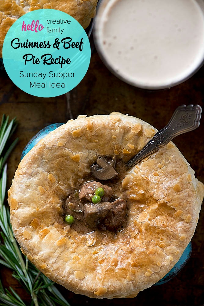 This would make a great St. Patrick's Day Meal or a Sunday Supper Idea. This recipe is the ultimate "Man Meal"! What guy wouldn't want to dig into a slow cooked comfort meal like this Guinness and Beef Pie Recipe? Beer and Beef... Does it get any better?