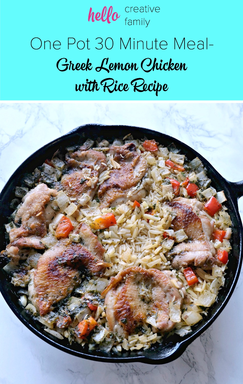 This one pot, 30 minute meal is sure to be a hit for the whole family! Made with deboned chicken thighs, this Greek lemon chicken with rice recipe is a favorite with adults and kids alike! It cooks up in about 20 minutes giving you extra time to put together a delicious side dish. Uses all simple recipes you probably have at home!