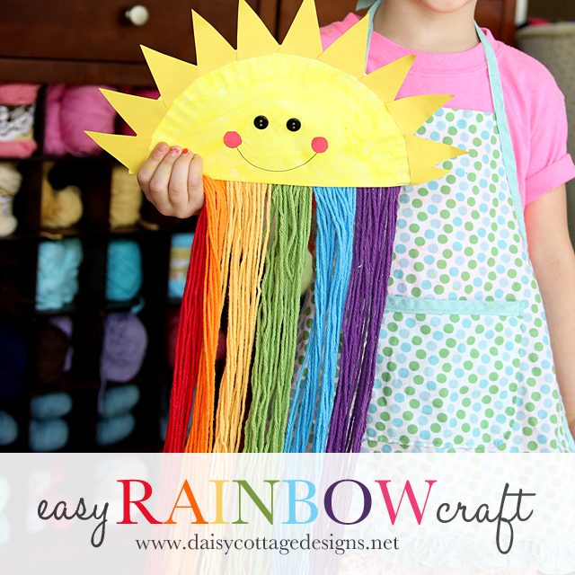 Happy Sunshine Paper Plate and Yarn Rainbow Craft from Daisy Cottage Designs