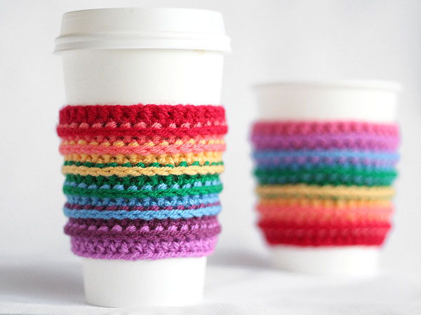 Rainbow Crocheted Cup Cozy from Tuts+