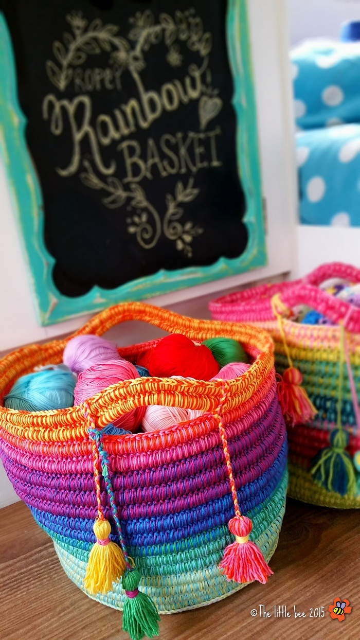 Rainbow Ropey Basket Crochet Tutorial from The Little Bee