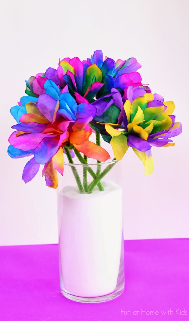 Rainbow Tissue Paper Coffee Filter Bouquet from Fun At Home With Kids