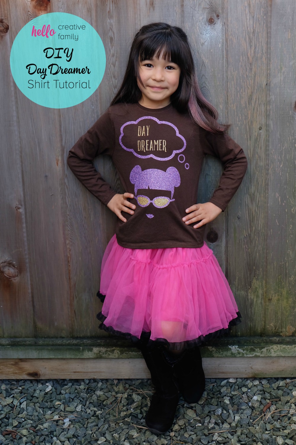 The perfect shirt for the dreamer in your life! This DIY Day Dreamer shirt can be made in minutes using the Cricut Explore. The project has a cute little girl with pigtail buns and says Day Dreamer and would be lovely for girl's clothing!