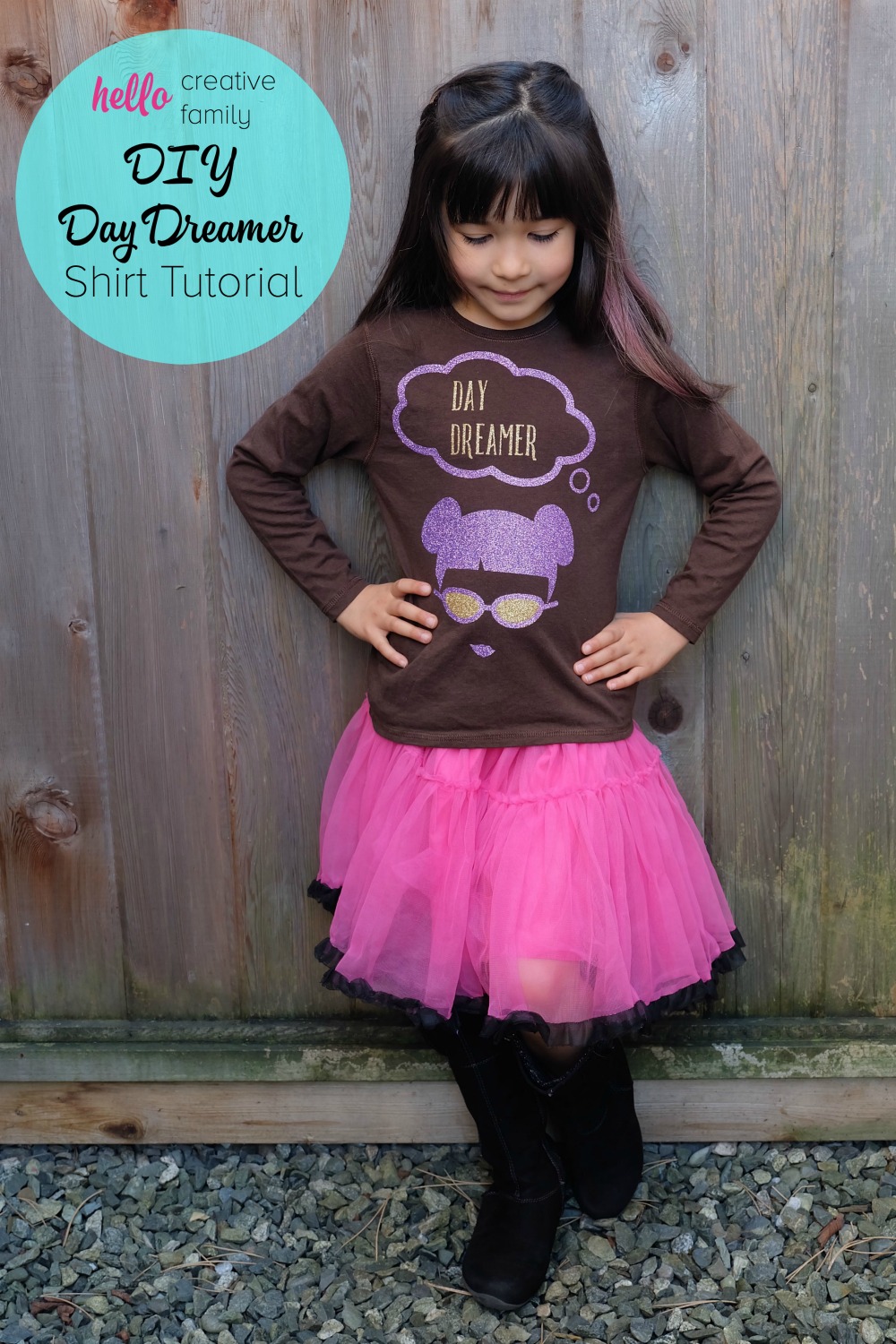 The perfect shirt for the dreamer in your life! This DIY Day Dreamer shirt can be made in minutes using the Cricut Explore. The project has a cute little girl with pigtail buns and says Day Dreamer and would be lovely for girl's clothing!