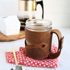 Leather Mason Jar Sleeve from A Beautiful Mess