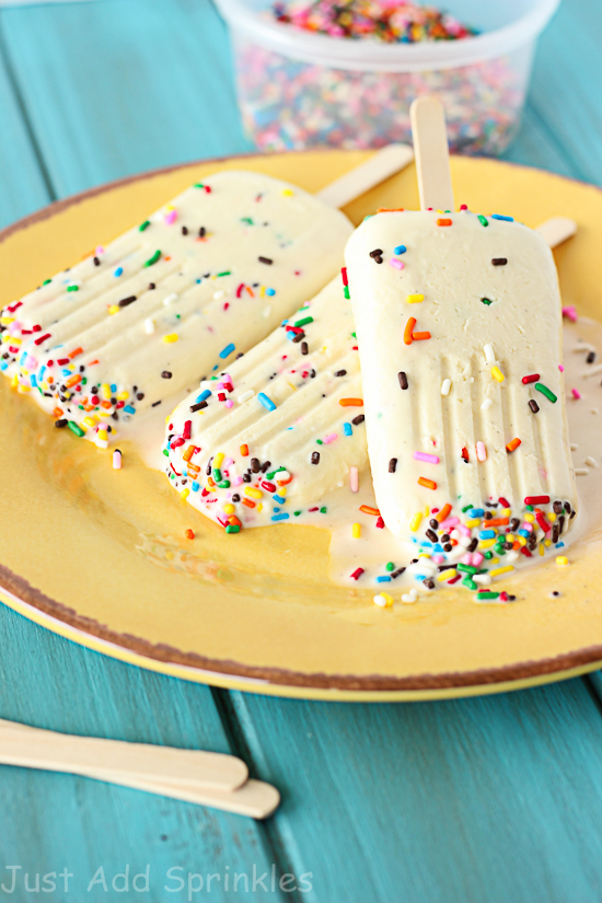 Cake Batter Ice Pops Recipe from Just Add Sprinkles